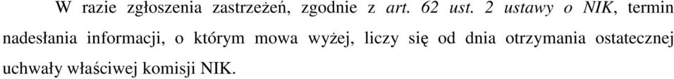 2 ustawy o NIK, termin nadesłania informacji, o