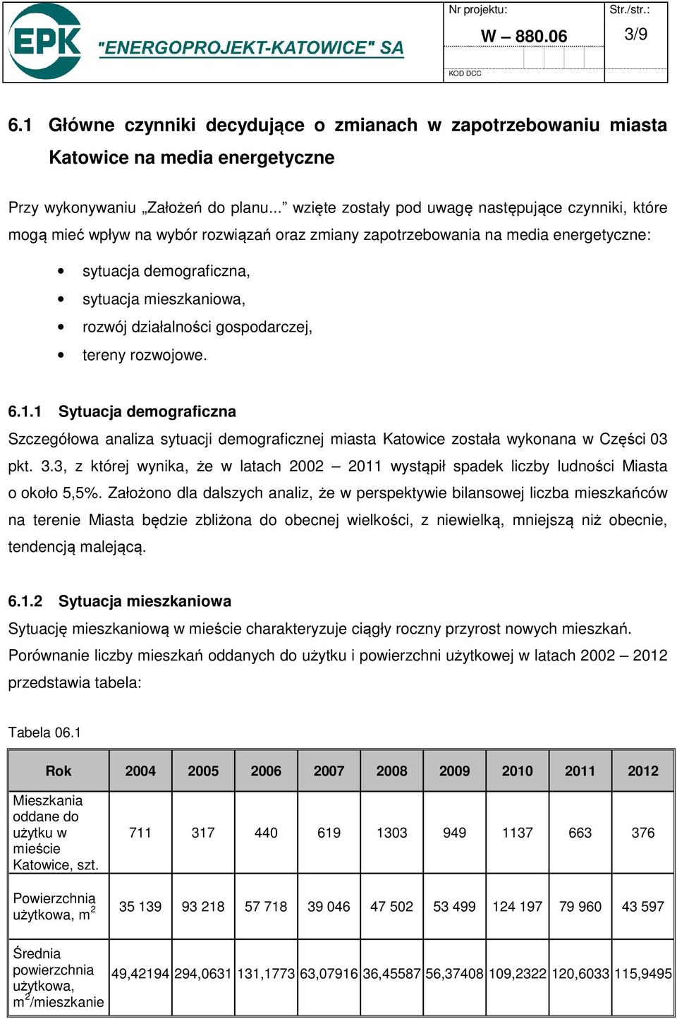 działalności gospodarczej, tereny rozwojowe. 6.1.1 Sytuacja demograficzna Szczegółowa analiza sytuacji demograficznej miasta Katowice została wykonana w Części 03 pkt. 3.