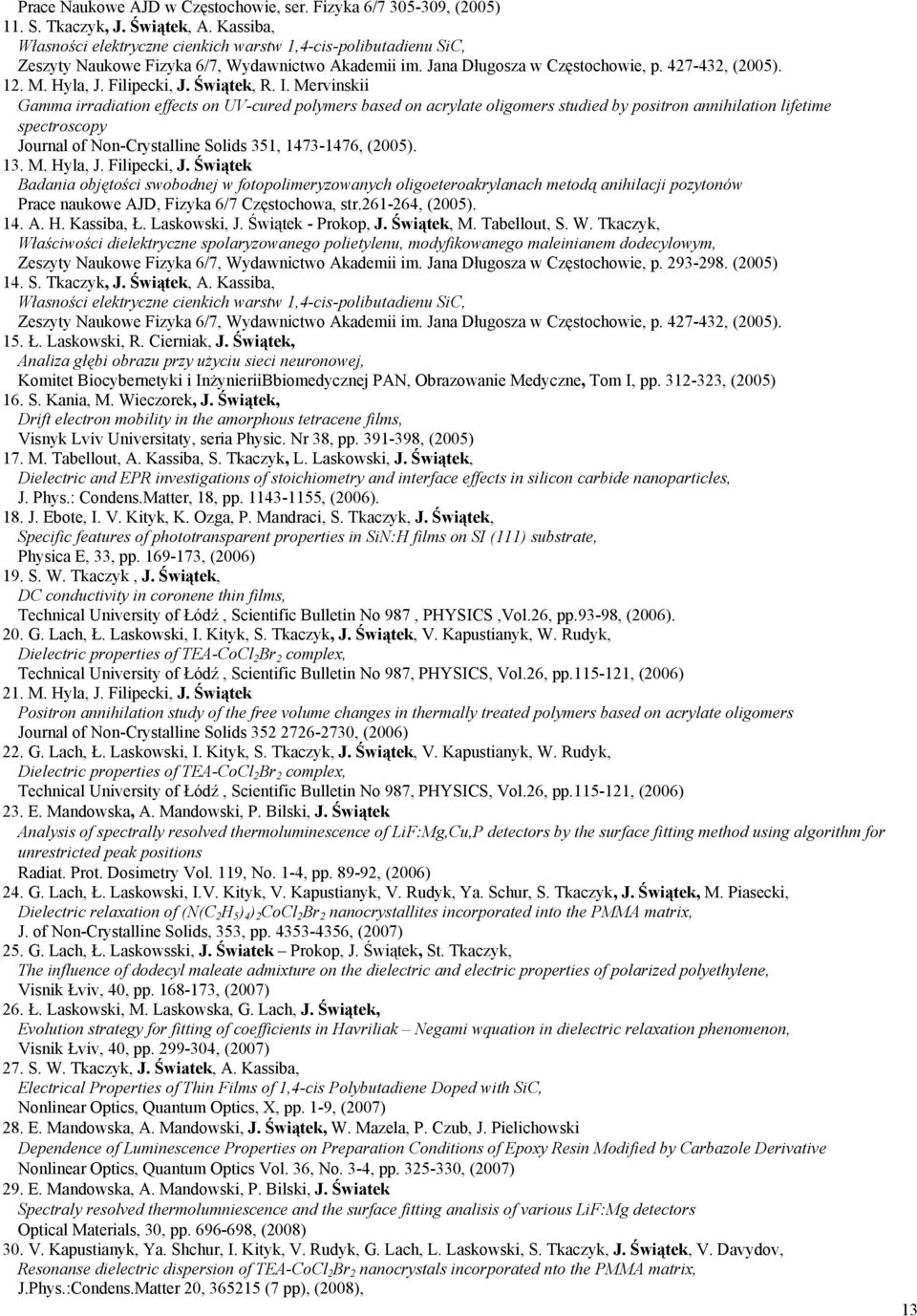 Filipecki, J. Świątek, R. I.