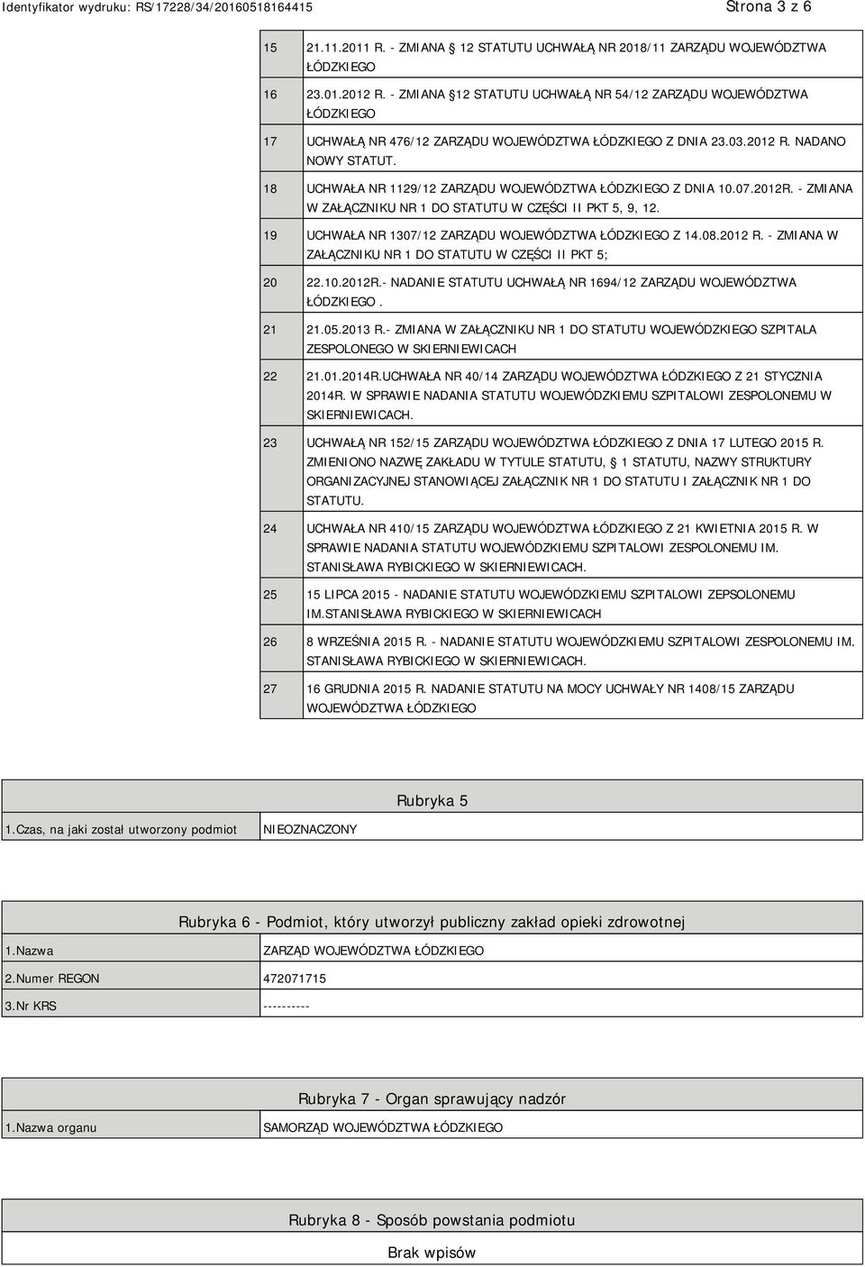 18 UCHWAŁA NR 1129/12 ZARZĄDU WOJEWÓDZTWA ŁÓDZKIEGO Z DNIA 10.07.2012R. - ZMIANA W ZAŁĄCZNIKU NR 1 DO STATUTU W CZĘŚCI II PKT 5, 9, 12. 19 UCHWAŁA NR 1307/12 ZARZĄDU WOJEWÓDZTWA ŁÓDZKIEGO Z 14.08.