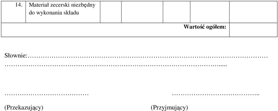 składu Wartość ogółem: