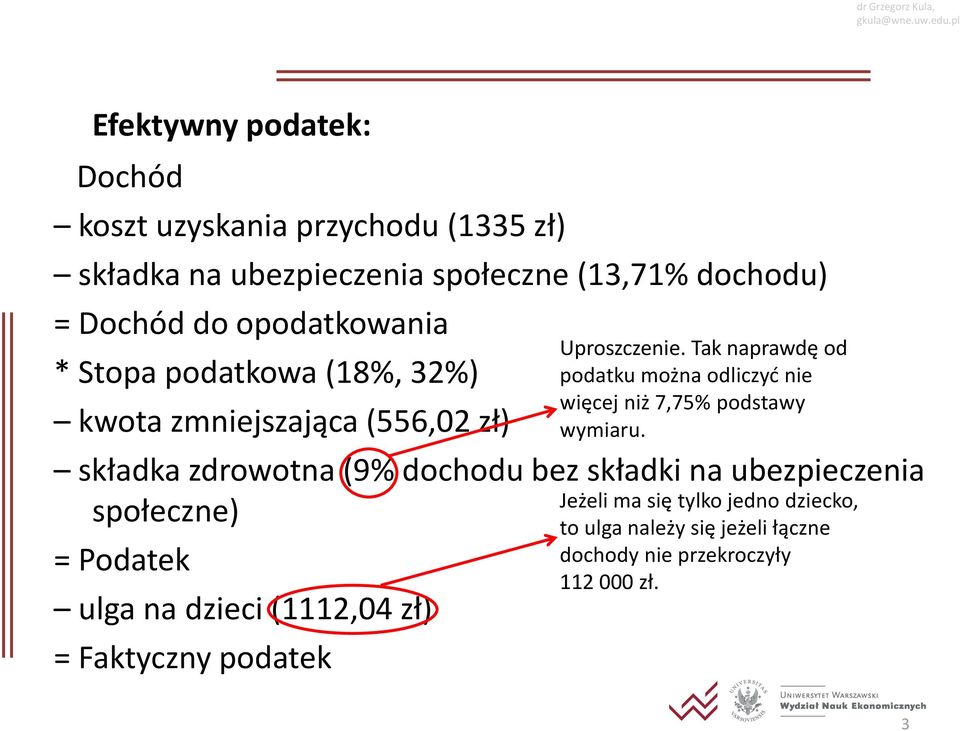 ubezpieczenia społeczne) = Podatek ulga na dzieci (1112,04 zł) = Faktyczny podatek Uproszczenie.