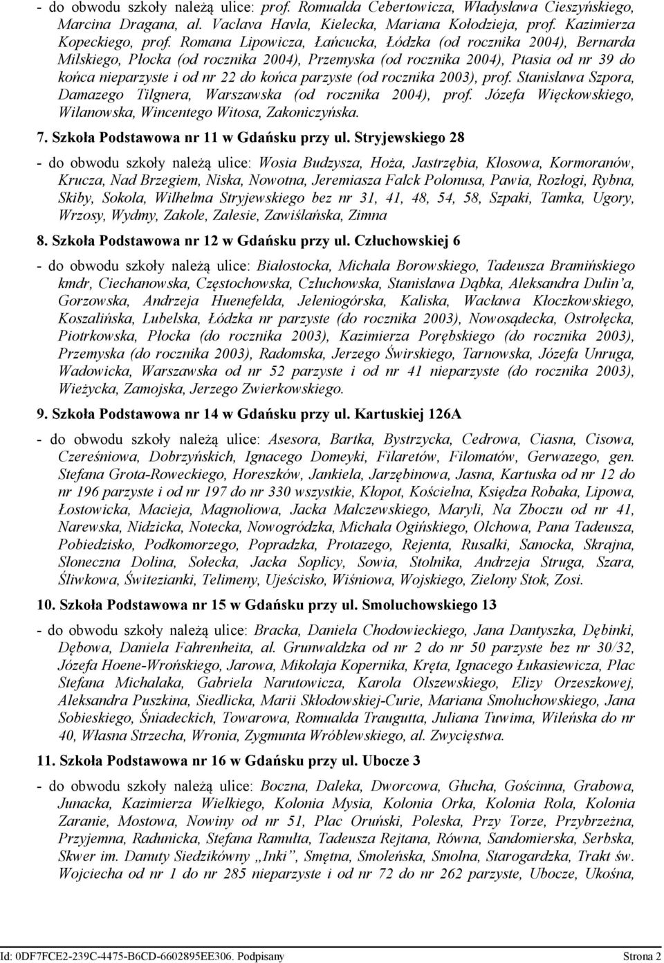 (od rocznika 2003), prof. Stanisława Szpora, Damazego Tilgnera, Warszawska (od rocznika 2004), prof. Józefa Więckowskiego, Wilanowska, Wincentego Witosa, Zakoniczyńska. 7.