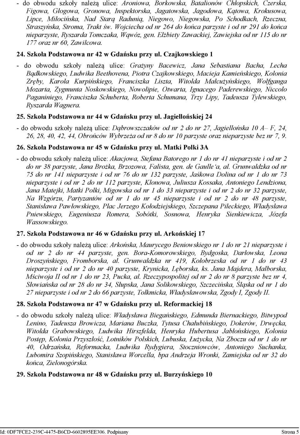 Elżbiety Zawackiej, Zawiejska od nr 115 do nr 177 oraz nr 60, Zawilcowa. 24. Szkoła Podstawowa nr 42 w Gdańsku przy ul.