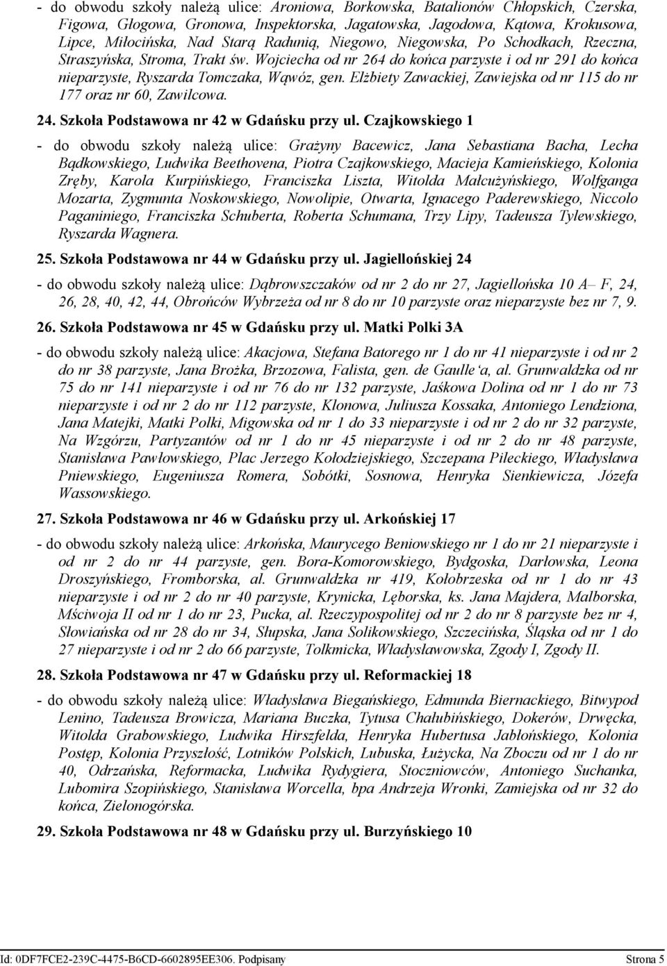 Elżbiety Zawackiej, Zawiejska od nr 115 do nr 177 oraz nr 60, Zawilcowa. 24. Szkoła Podstawowa nr 42 w Gdańsku przy ul.