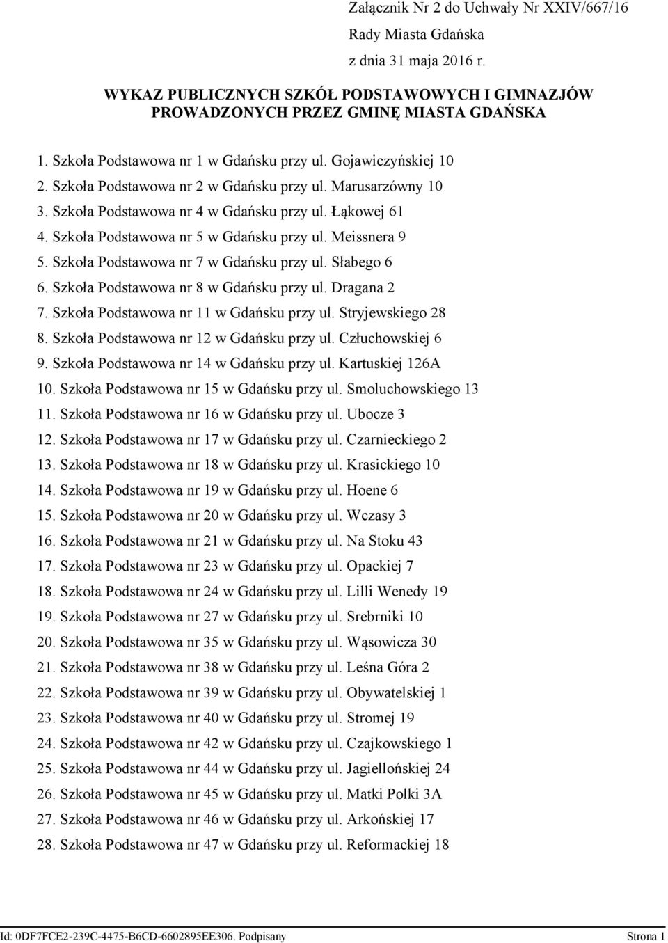 Szkoła Podstawowa nr 5 w Gdańsku przy ul. Meissnera 9 5. Szkoła Podstawowa nr 7 w Gdańsku przy ul. Słabego 6 6. Szkoła Podstawowa nr 8 w Gdańsku przy ul. Dragana 2 7.