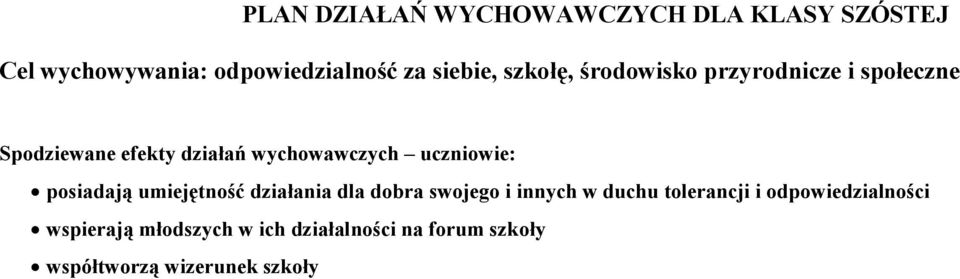 uczniowie: posiadają umiejętność działania dla dobra swojego i innych w duchu tolerancji i