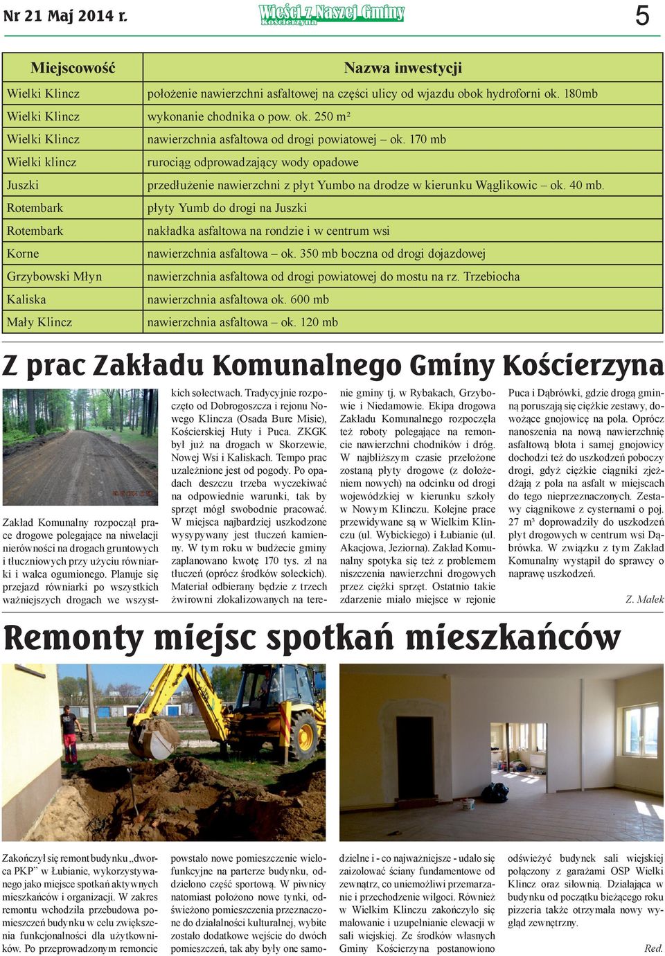170 mb rurociąg odprowadzający wody opadowe przedłużenie nawierzchni z płyt Yumbo na drodze w kierunku Wąglikowic ok. 40 mb.