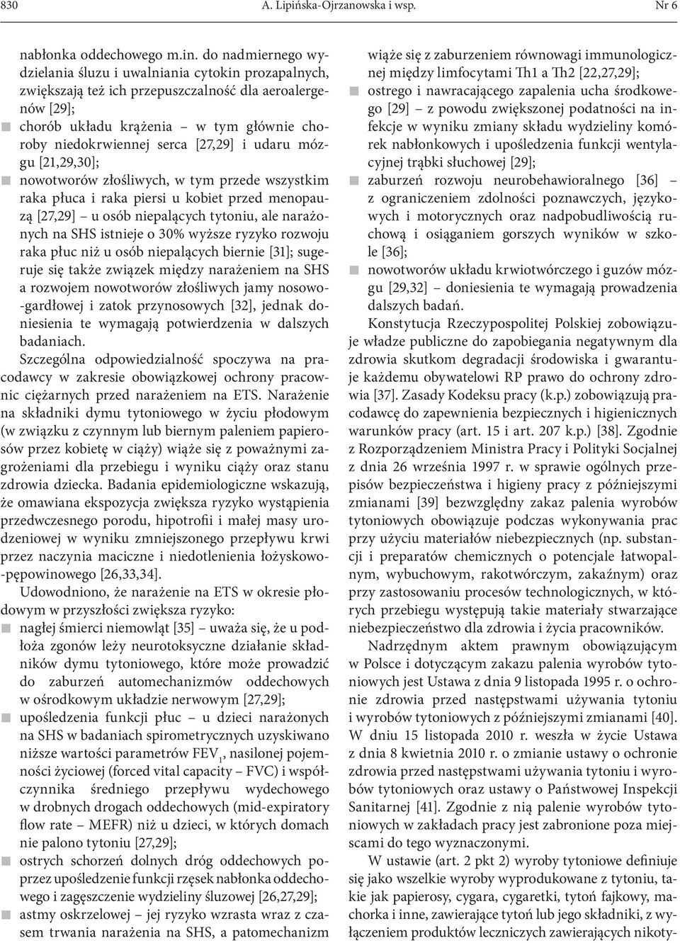 [27,29] i udaru mózgu [21,29,30]; nowotworów złośliwych, w tym przede wszystkim raka płuca i raka piersi u kobiet przed menopauzą [27,29] u osób niepalących tytoniu, ale narażonych na SHS istnieje o
