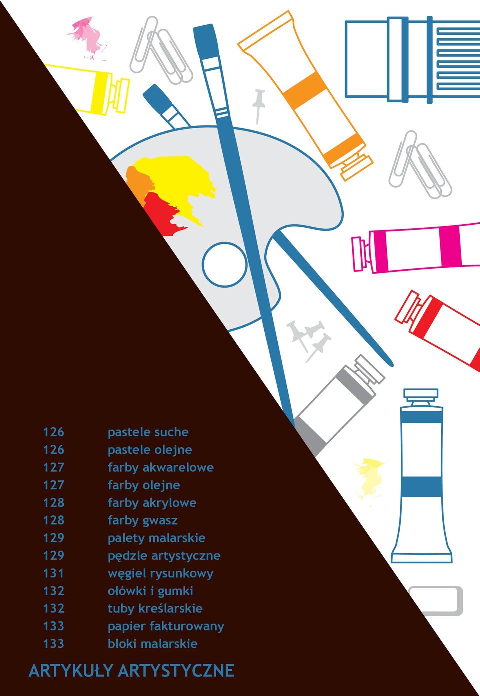 malarskie 129 pędzle artystyczne 131 węgiel rysunkowy 132 ołówki