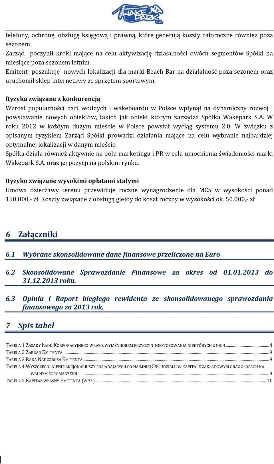 Emitent poszukuje nowych lokalizacji dla marki Beach Bar na działalność poza sezonem oraz uruchomił sklep internetowy ze sprzętem sportowym.