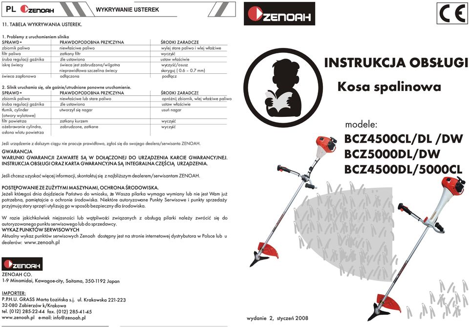 Problemy z uruchomieniem silnika SPRAWD PRAWDOPODOBNA PRZYCZYNA ŒRODKI ZARADCZE zbiornik paliwa niew³aœciwe paliwo wylej stare paliwo i wlej w³aœciwe filtr paliwa zatkany filtr wyczyœæ œruba