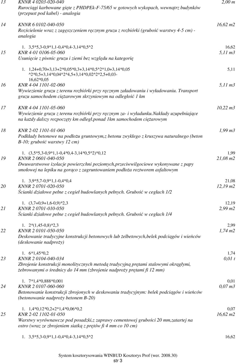3,5*5,3-0,9*1,1-0,4*0,4-3,14*0,5^2 16,62 15 KNR 4-01 0106-05-060 5,11 m3 Usunięcie z piwnic gruzu i ziemi bez względu na kategorię 1.