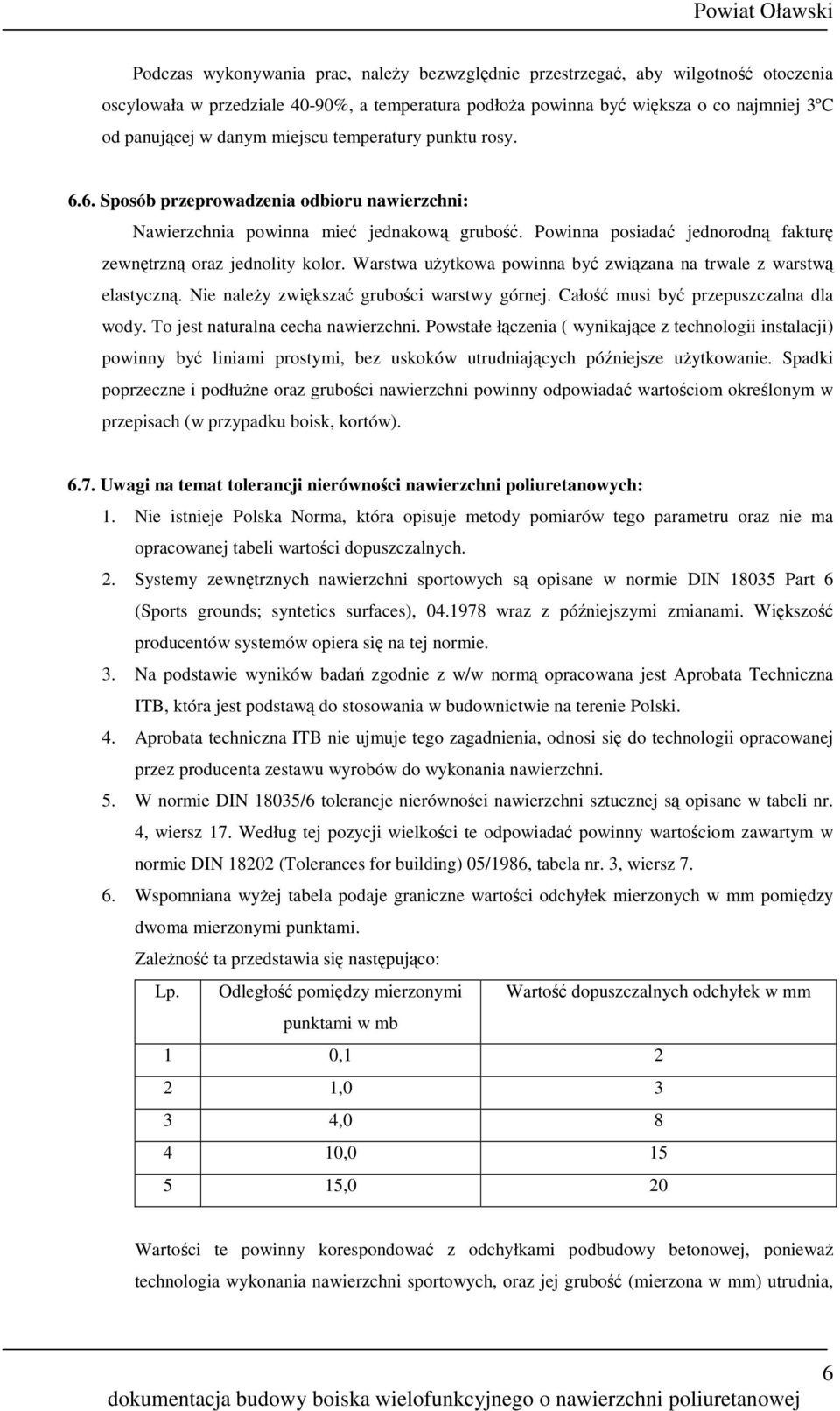 Warstwa uŝytkowa powinna być związana na trwale z warstwą elastyczną. Nie naleŝy zwiększać grubości warstwy górnej. Całość musi być przepuszczalna dla wody. To jest naturalna cecha nawierzchni.