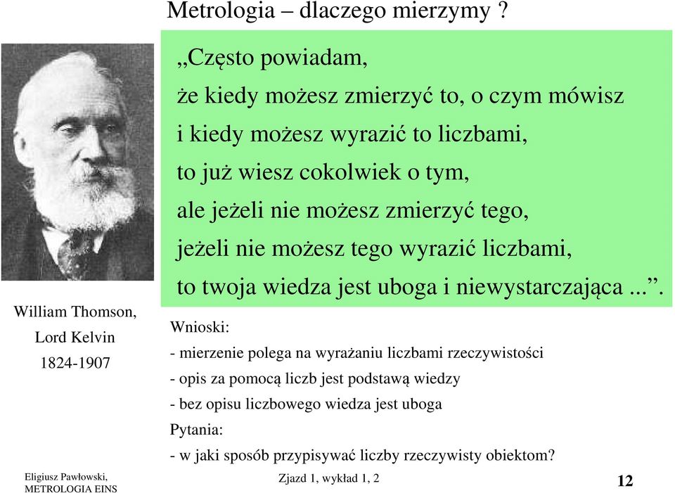 już wiesz cokolwiek o tym, ale jeżeli nie możesz zmierzyć tego, jeżeli nie możesz tego wyrazić liczbami, to twoja wiedza jest uboga i