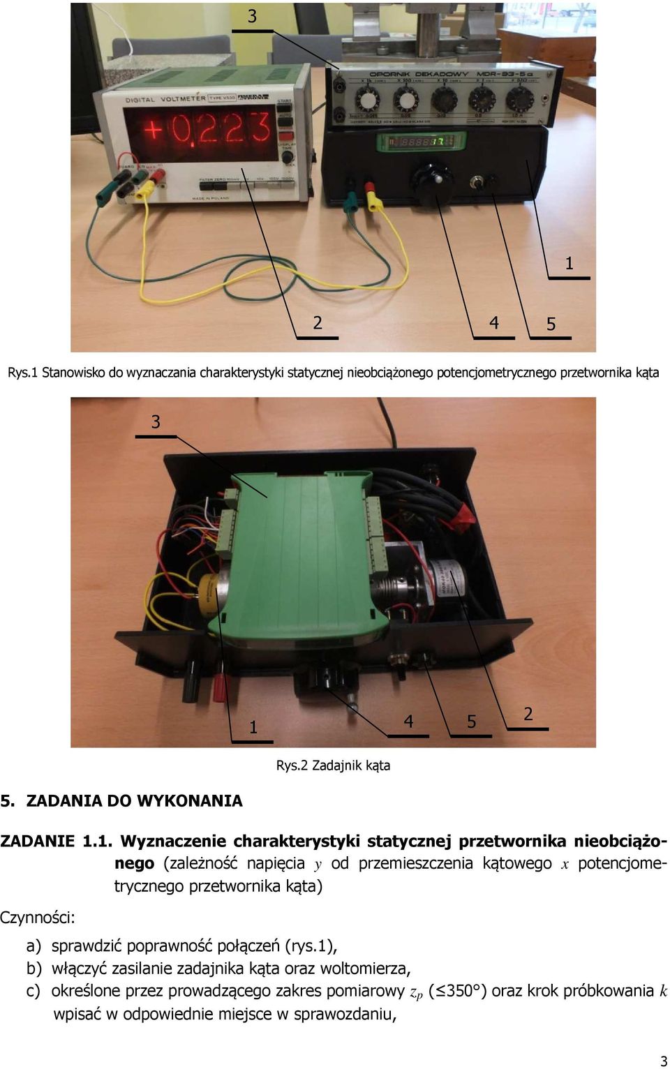 . Wyznaczenie charakterystyki statycznej przetwornika nieobciążonego (zależność napięcia y od przemieszczenia kątowego x