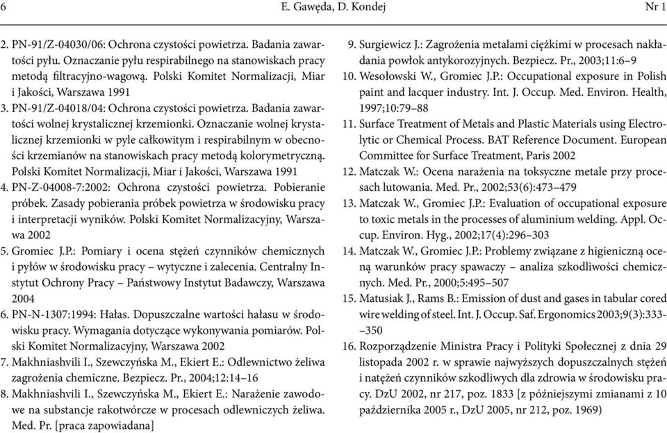 Oznaczanie wolnej krystalicznej krzemionki w pyle całkowitym i respirabilnym w obecności krzemianów na stanowiskach pracy metodą kolorymetryczną.