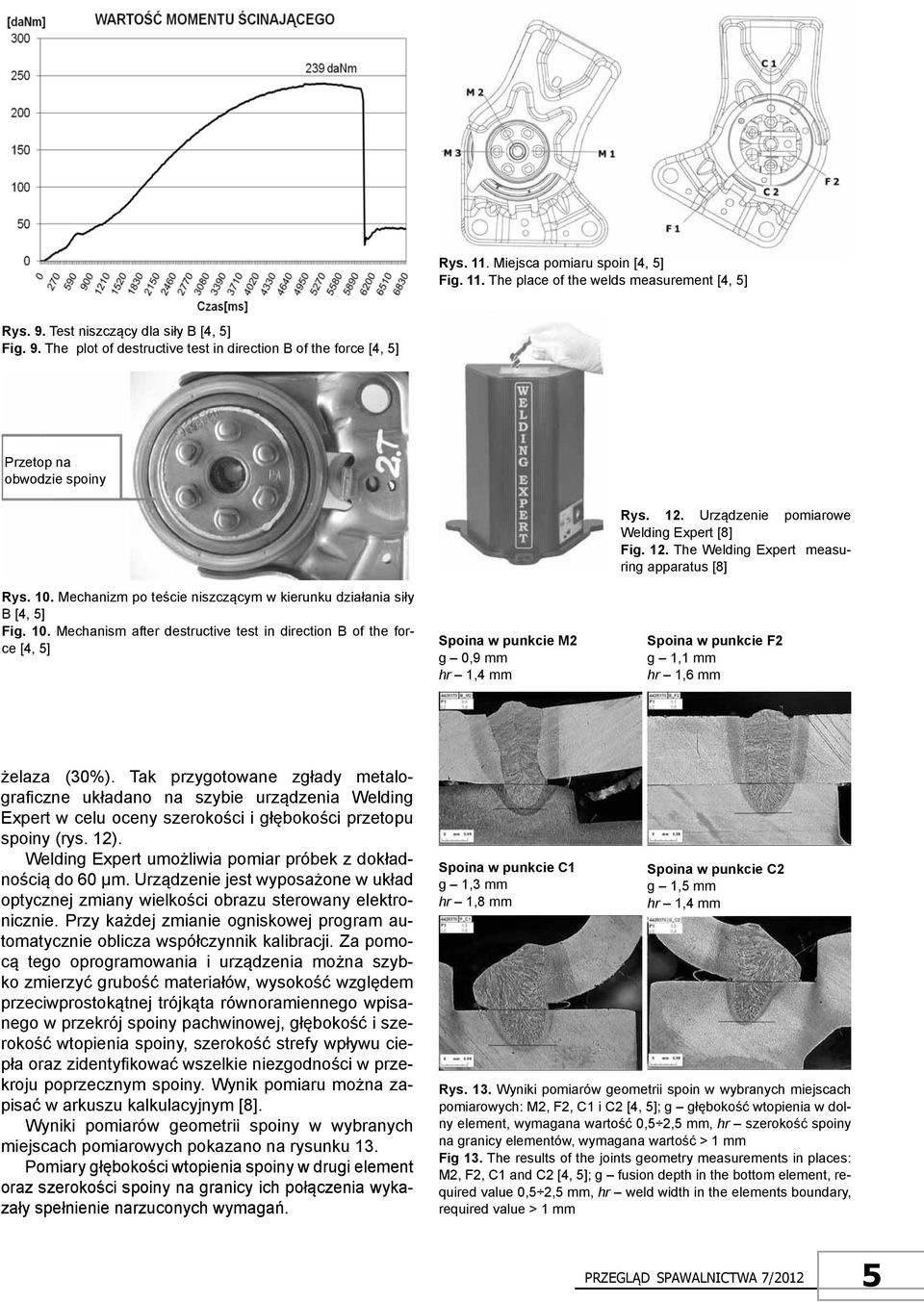 Urządzenie pomiarowe Welding Expert [8] Fig. 12. The Welding Expert measuring apparatus [8] Spoina w punkcie F2 g 1,1 mm hr 1,6 mm żelaza (30%).