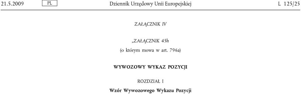 125/25 ZAŁĄCZNIK IV ZAŁĄCZNIK 45h (o którym