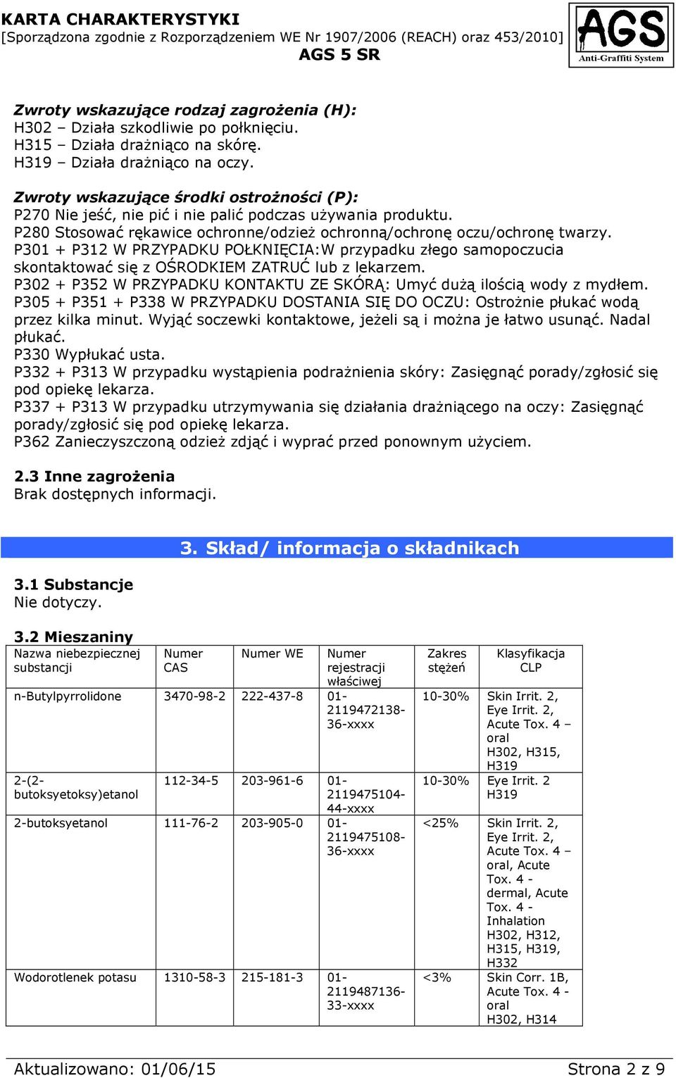 P301 + P312 W PRZYPADKU POŁKNIĘCIA:W przypadku złego samopoczucia skontaktować się z OŚRODKIEM ZATRUĆ lub z lekarzem. P302 + P352 W PRZYPADKU KONTAKTU ZE SKÓRĄ: Umyć dużą ilością wody z mydłem.