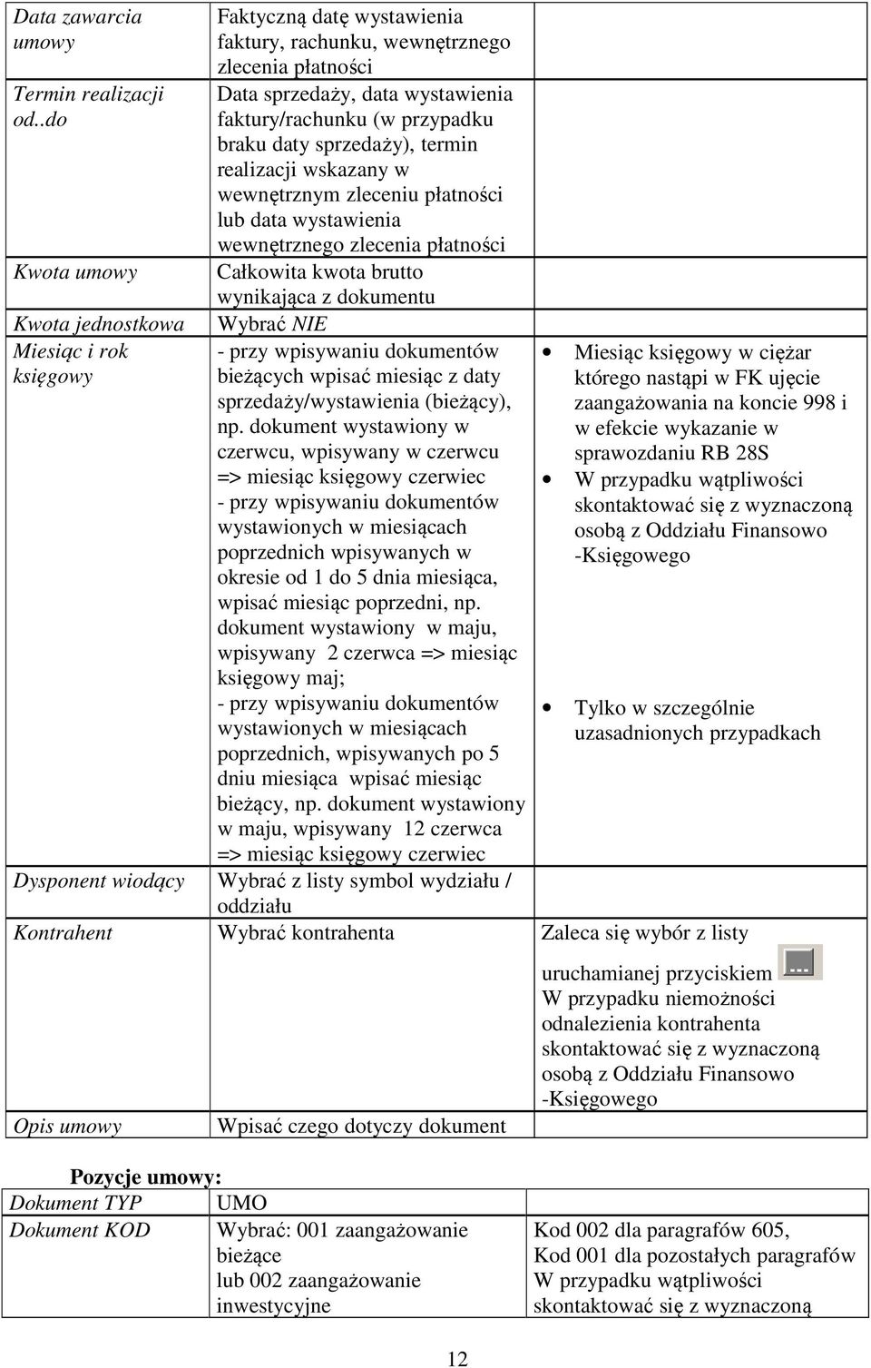 braku daty sprzedaży), termin realizacji wskazany w wewnętrznym zleceniu płatności lub data wystawienia wewnętrznego zlecenia płatności Całkowita kwota brutto wynikająca z dokumentu Wybrać NIE - przy