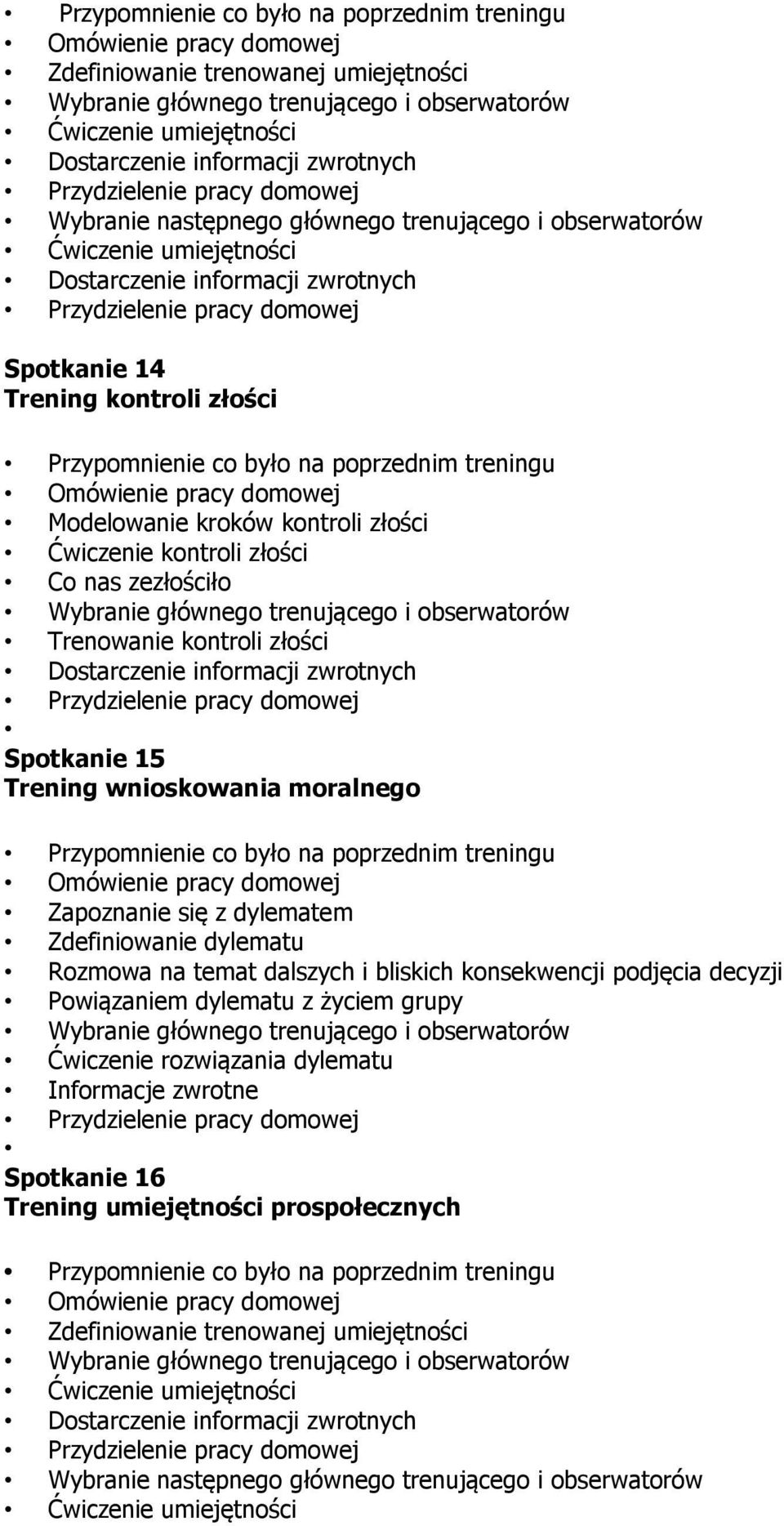 Zapoznanie się z dylematem Zdefiniowanie dylematu Rozmowa na temat dalszych i bliskich konsekwencji podjęcia decyzji Powiązaniem dylematu z życiem grupy Ćwiczenie rozwiązania dylematu