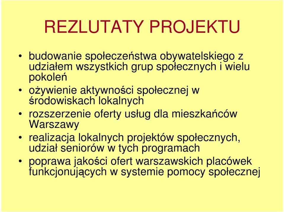 usług dla mieszkańców Warszawy realizacja lokalnych projektów społecznych, udział seniorów w