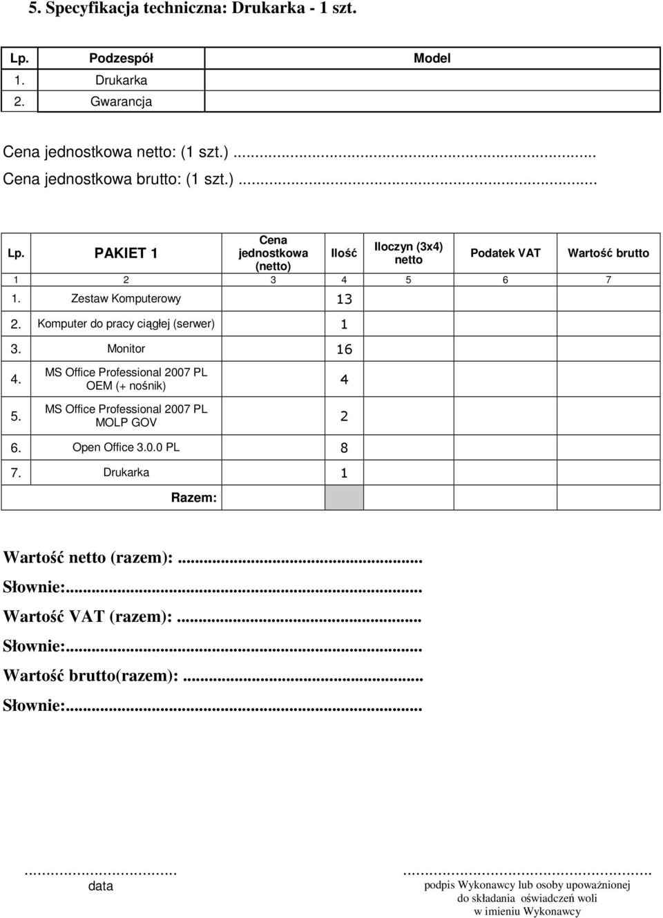 Komputer do pracy ciągłej (serwer) 1 3. Monitor 16 4. 5.