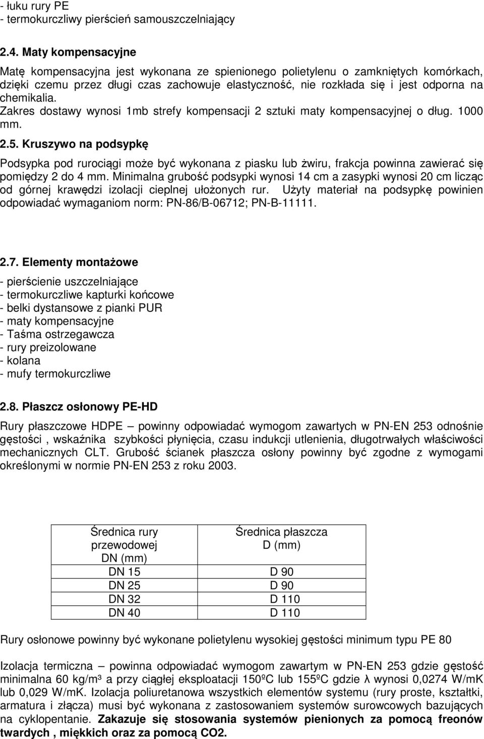 chemikalia. Zakres dostawy wynosi 1mb strefy kompensacji 2 sztuki maty kompensacyjnej o dług. 1000 mm. 2.5.
