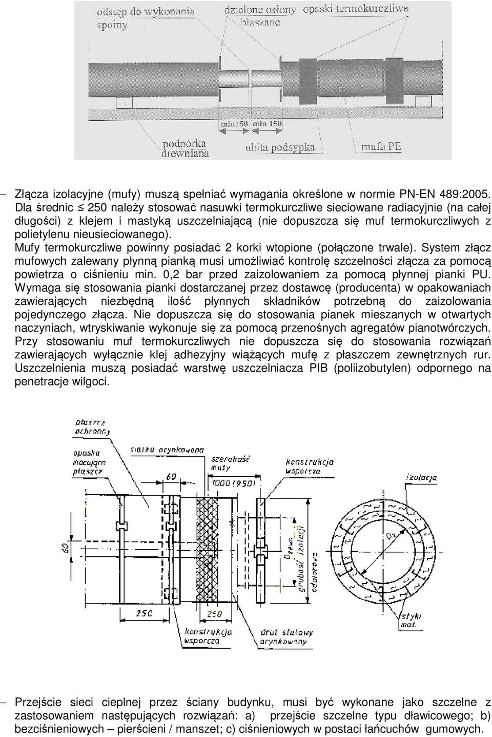 nieusieciowanego). Mufy termokurczliwe powinny posiadać 2 korki wtopione (połączone trwale).