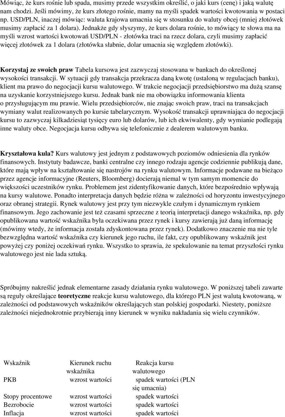USD/PLN, inaczej mówiąc: waluta krajowa umacnia się w stosunku do waluty obcej (mniej złotówek musimy zapłacić za 1 dolara).