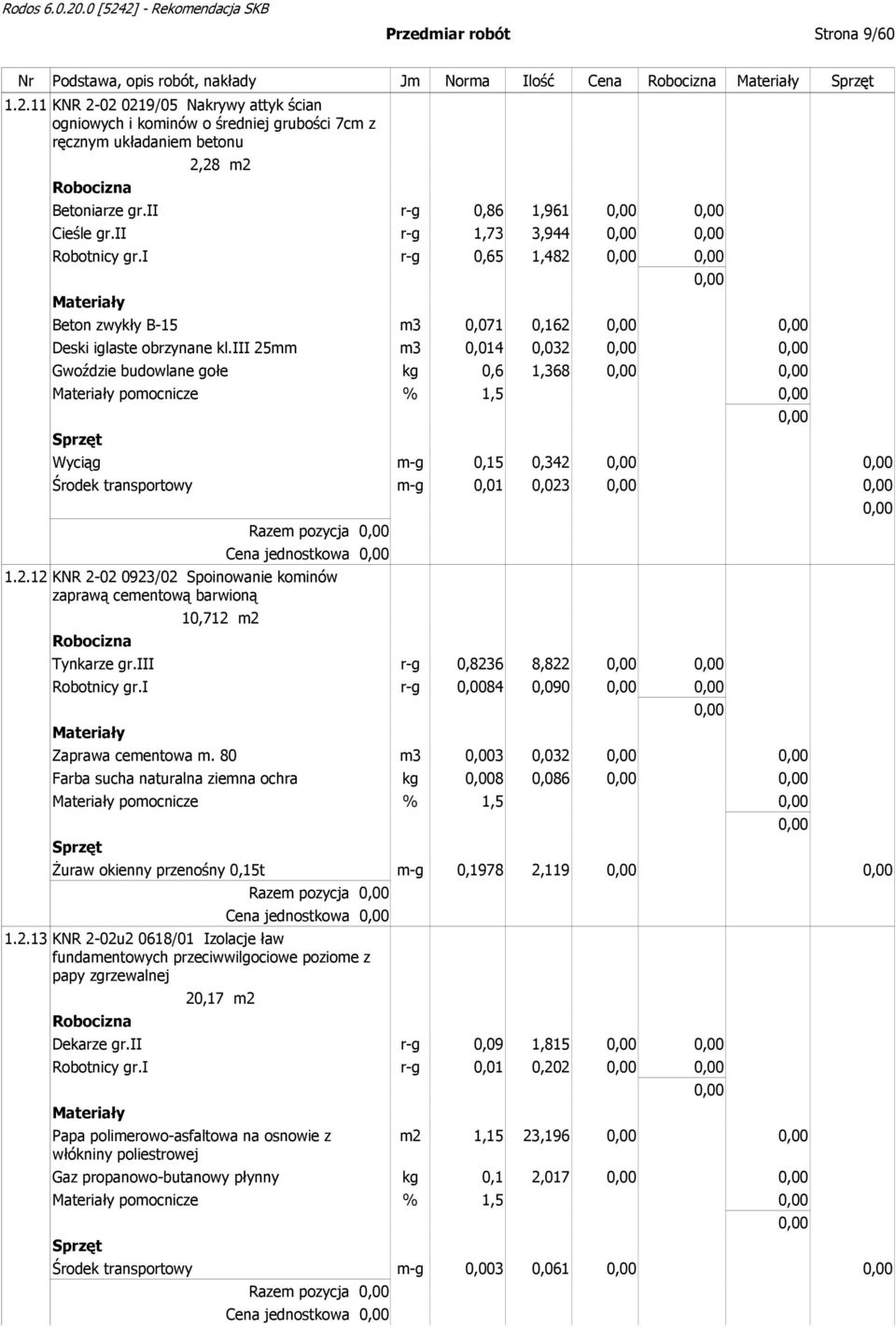 i r-g 0,65 1,482 Beton zwykły B-15 m3 0,071 0,162 Deski iglaste obrzynane kl.