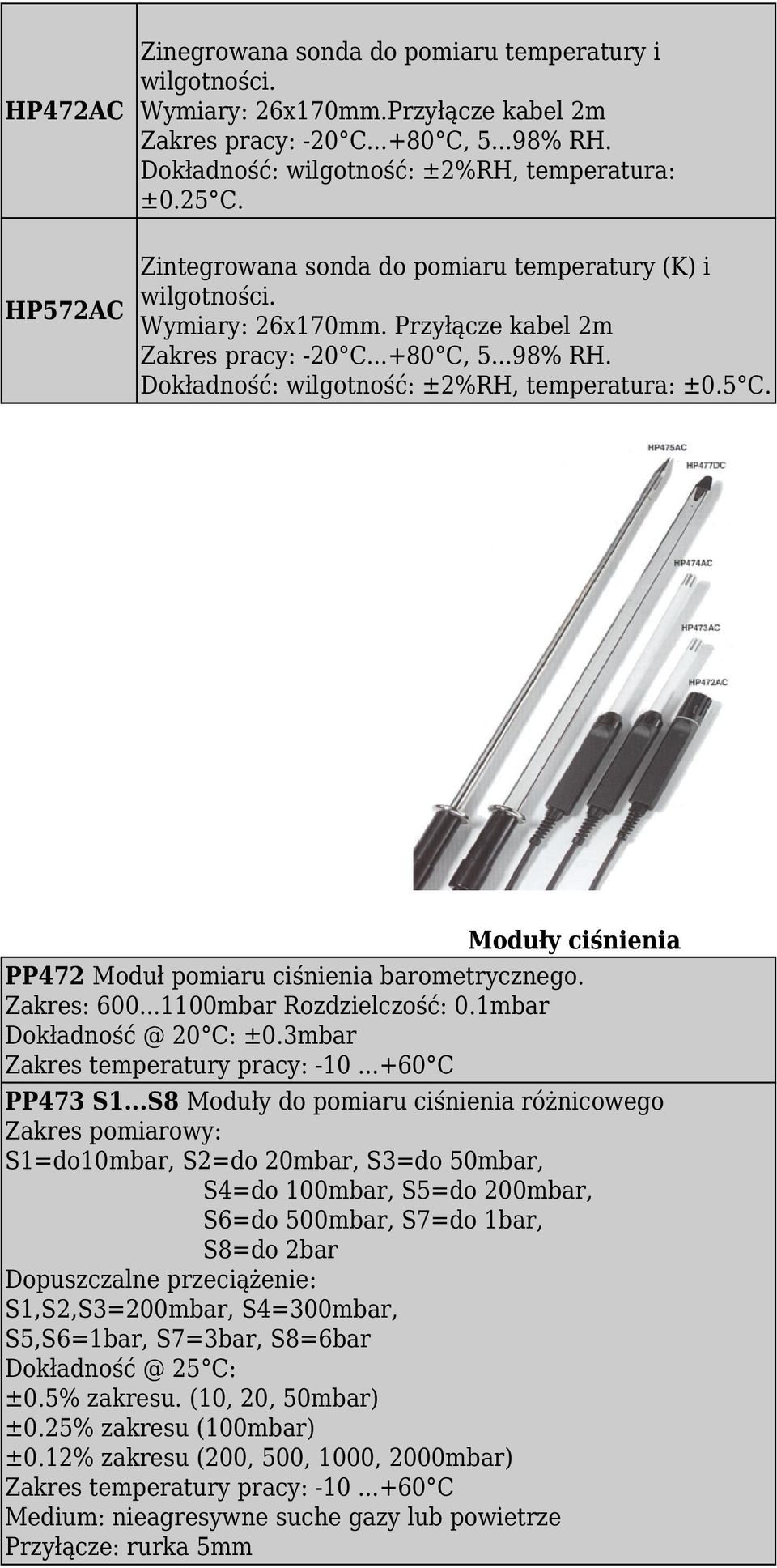 Moduły ciśnienia PP472 Moduł pomiaru ciśnienia barometrycznego. Zakres: 600...1100mbar Rozdzielczość: 0.1mbar Dokładność @ 20 C: ±0.3mbar Zakres temperatury pracy: -10...+60 C PP473 S1.