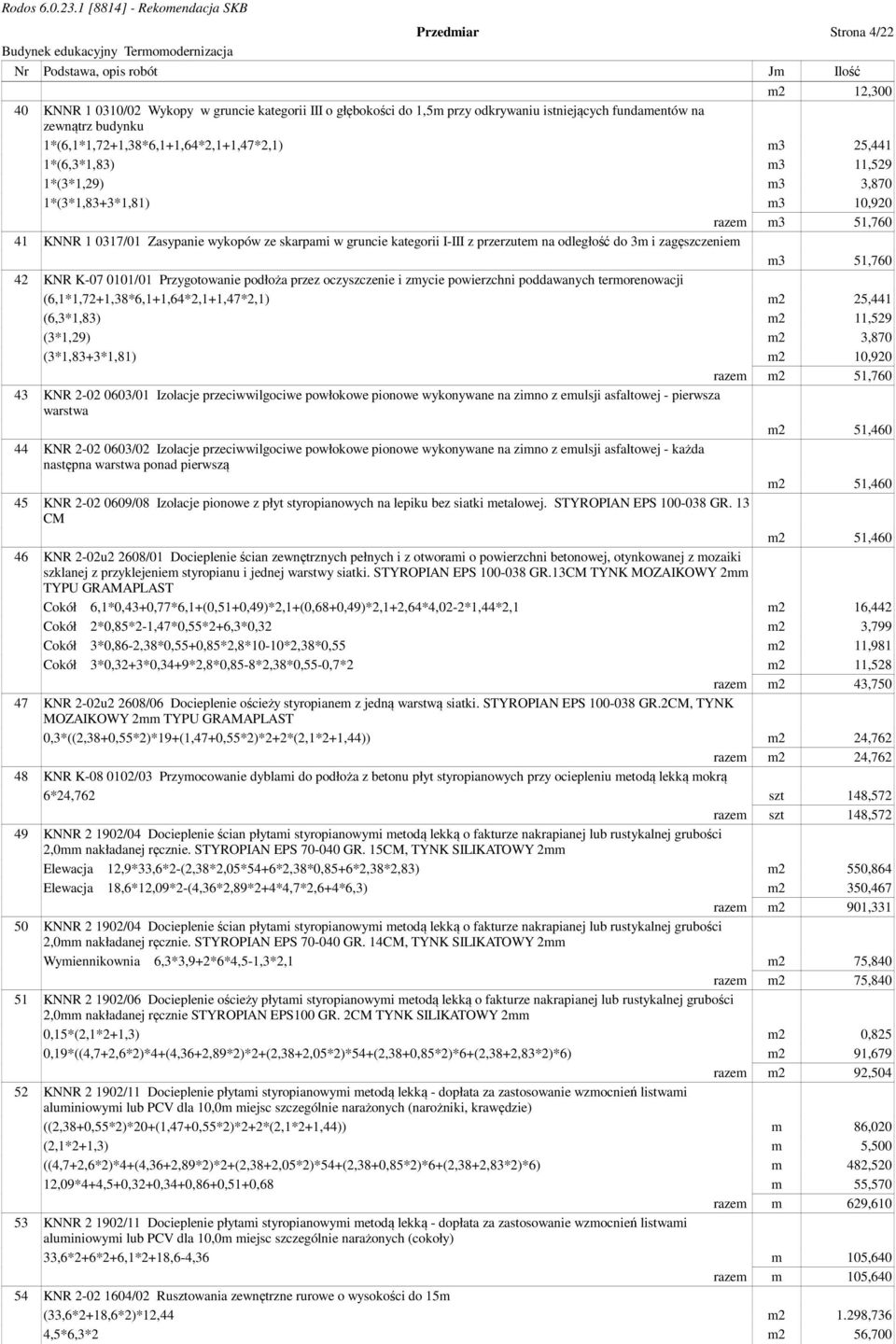 kategorii I-III z przerzutem na odległość do 3m i zagęszczeniem m3 51,760 42 KNR K-07 0101/01 Przygotowanie podłoża przez oczyszczenie i zmycie powierzchni poddawanych termorenowacji