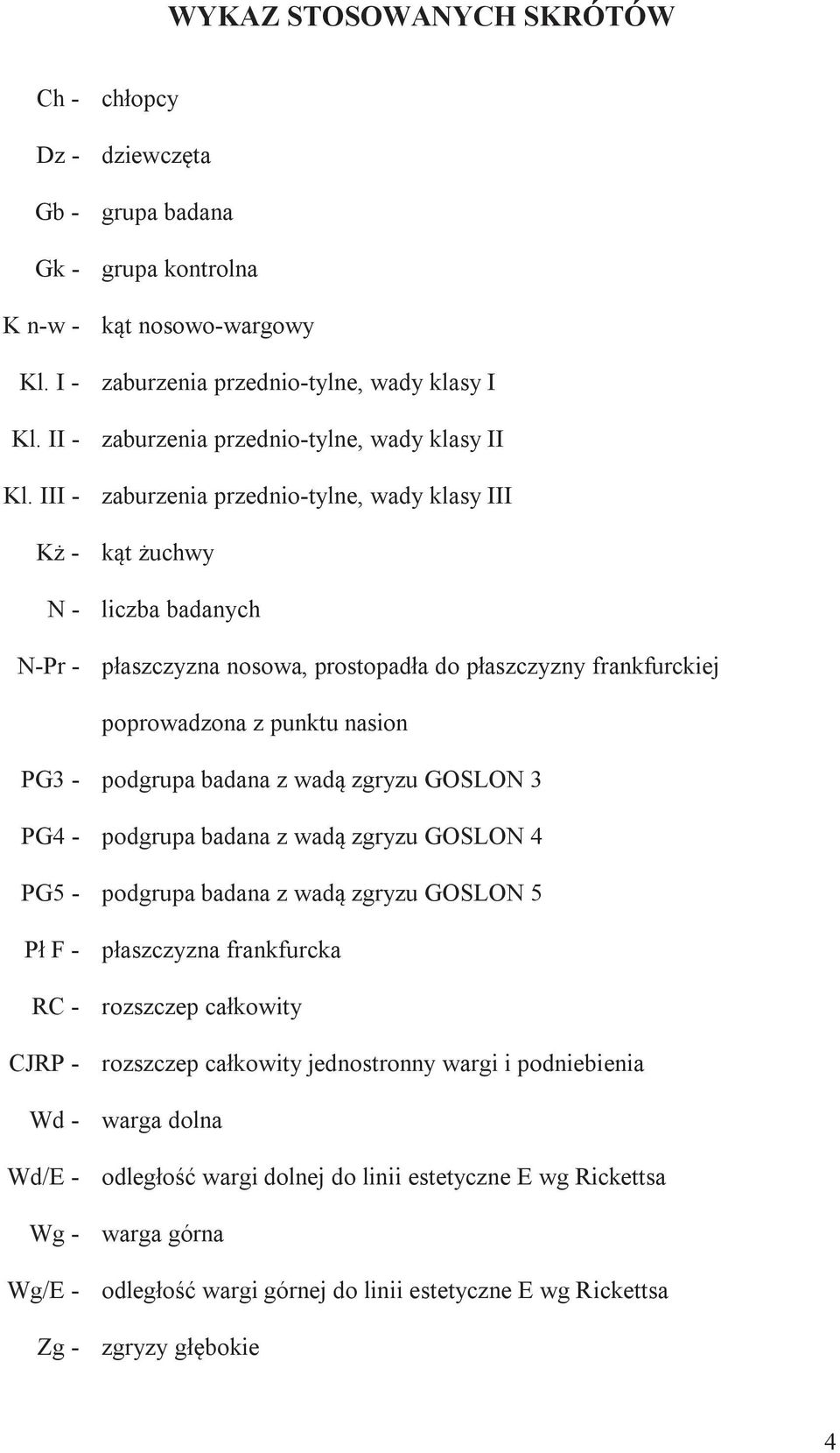 III - zaburzenia przednio-tylne, wady klasy III Kż - kąt żuchwy N - liczba badanych N-Pr - płaszczyzna nosowa, prostopadła do płaszczyzny frankfurckiej poprowadzona z punktu nasion PG3 - podgrupa