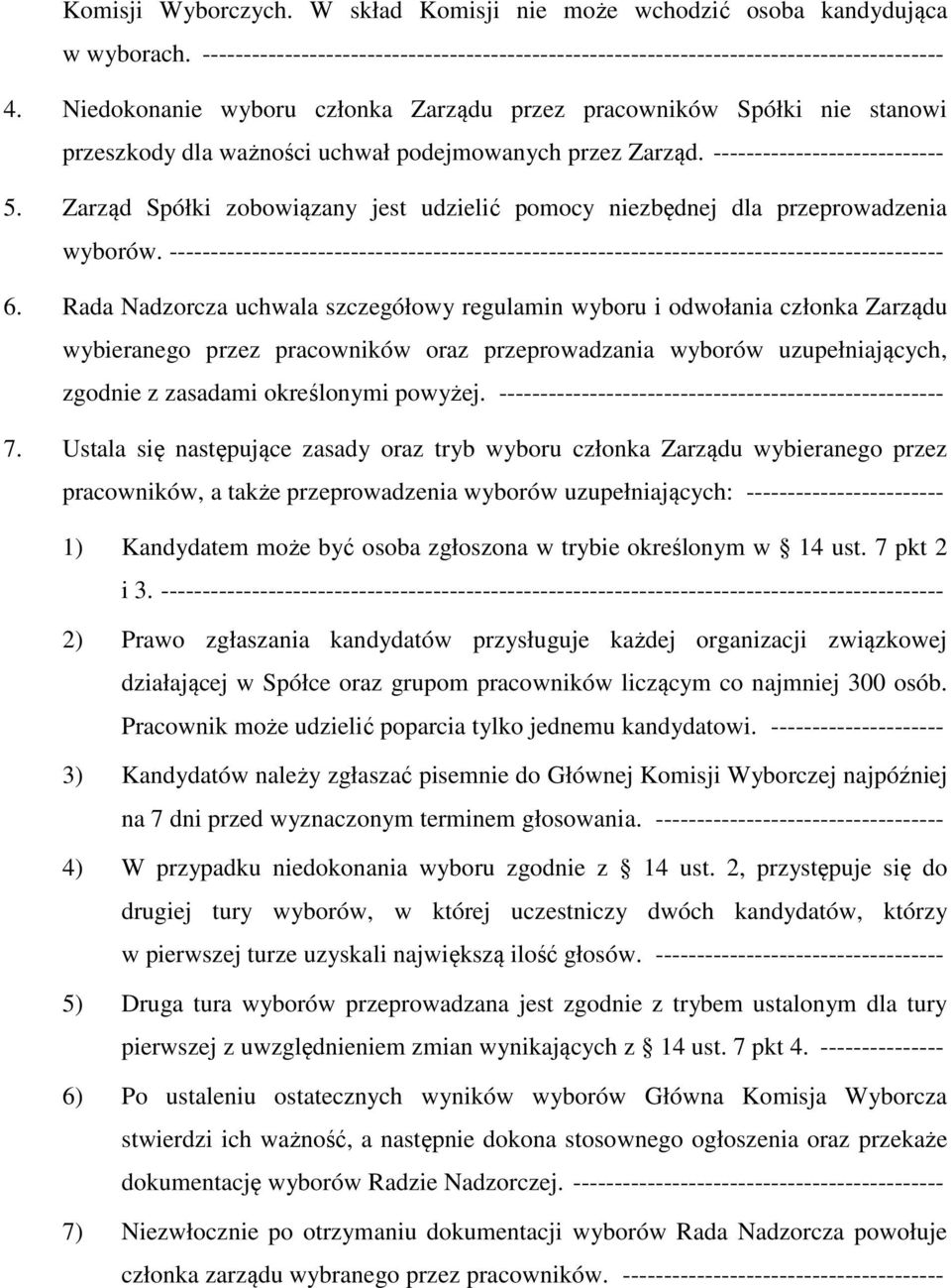 Zarząd Spółki zobowiązany jest udzielić pomocy niezbędnej dla przeprowadzenia wyborów. ---------------------------------------------------------------------------------------------- 6.
