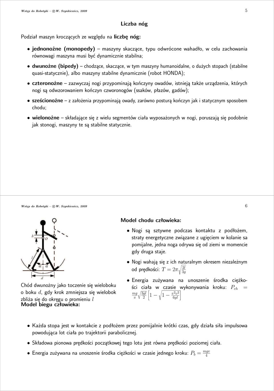 dynamicznie stabilna; dwunożne(bipedy) chodzące, skaczące, w tym maszyny humanoidalne, o dużych stopach(stabilne quasi-statycznie), albo maszyny stabilne dynamicznie(robot HONDA); czteronożne