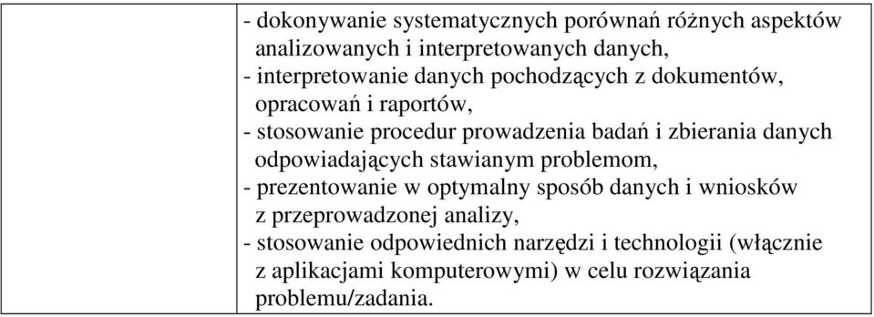 odpowiadających stawianym problemom, - prezentowanie w optymalny sposób danych i wniosków z przeprowadzonej analizy,