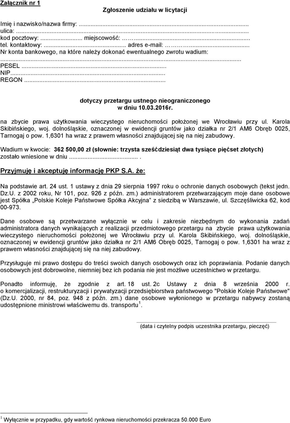 na zbycie prawa użytkowania wieczystego nieruchomości położonej we Wrocławiu przy ul. Karola Skibińskiego, woj.