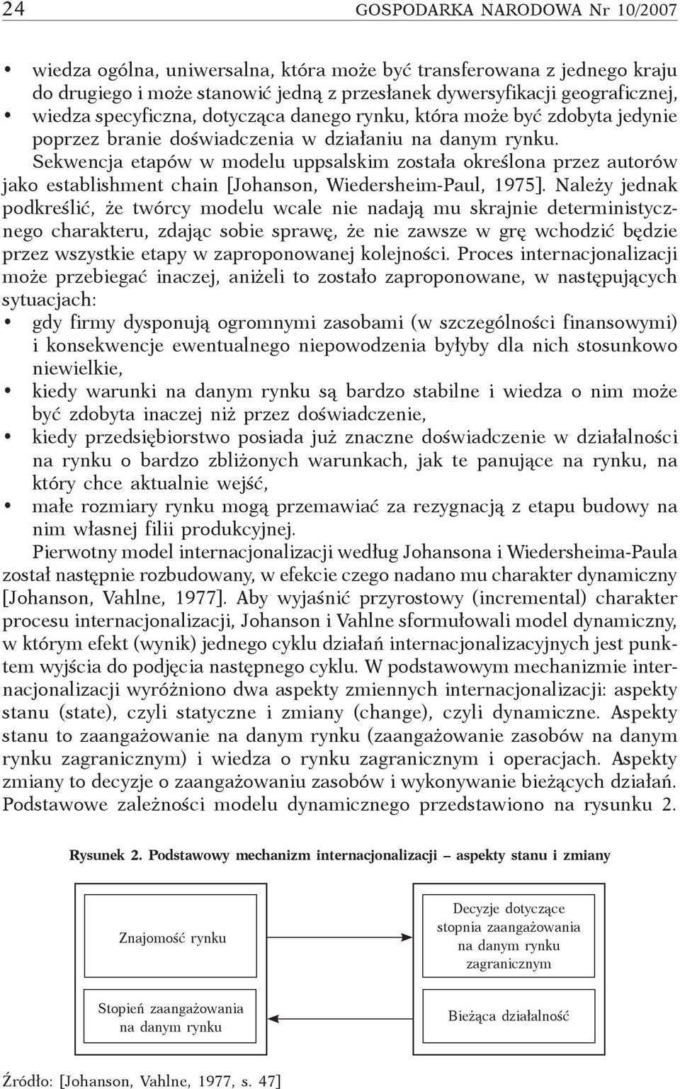 Sekwencja etapów w modelu uppsalskim została określona przez autorów jako establishment chain [Johanson, Wiedersheim-Paul, 1975].