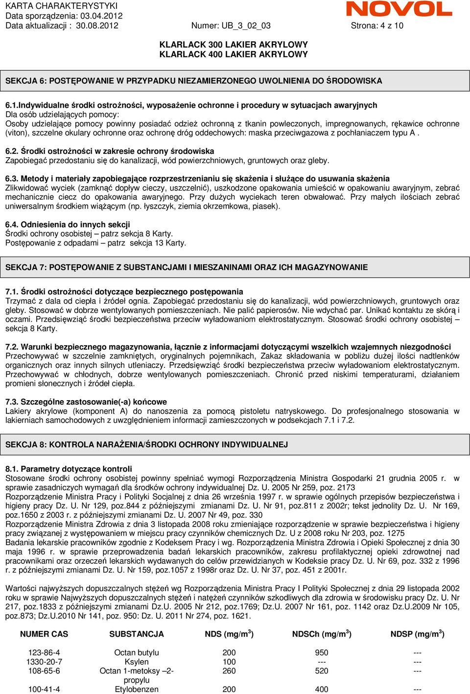 SEKCJA 6: POSTĘPOWANIE W PRZYPADKU NIEZAMIERZONEGO UWOLNIENIA DO ŚRODOWISKA 6.1.