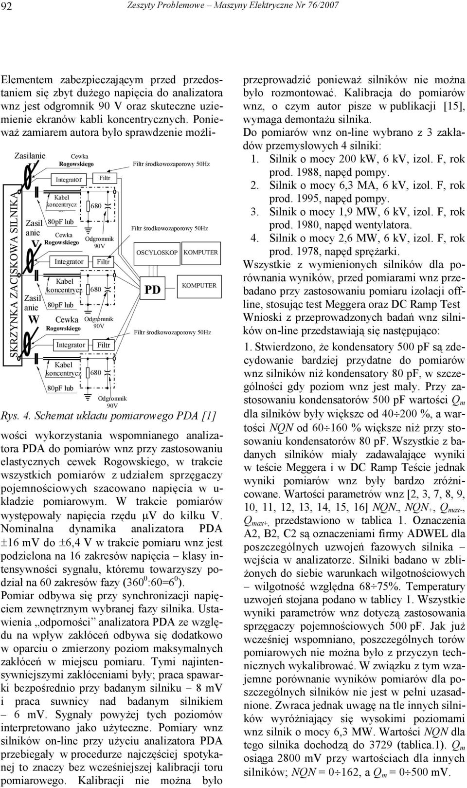 Ponieważ zamiarem autora było sprawdzenie możli- SKRZYNKA ZACISKOWA SILNIKA Zasilanie U Zasil anie V Zasil anie W Cewka Integrator Kabel koncentrycz ny 8pF lub 5pF Cewka Integrator Kabel koncentrycz