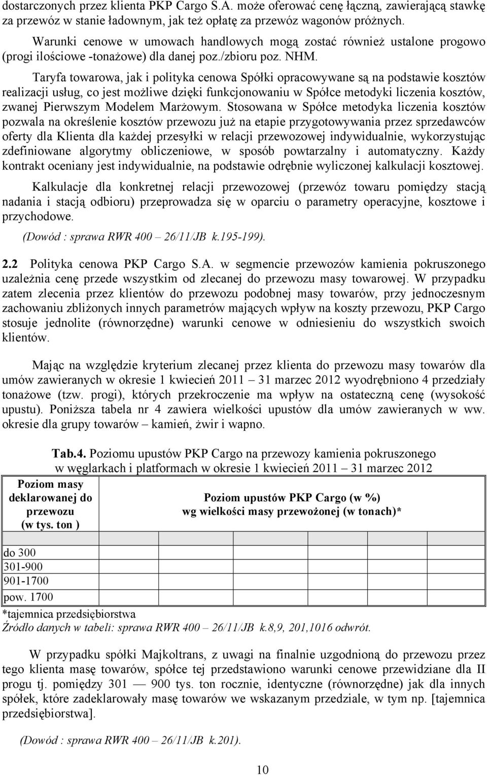 Taryfa towarowa, jak i polityka cenowa Spółki opracowywane są na podstawie kosztów realizacji usług, co jest możliwe dzięki funkcjonowaniu w Spółce metodyki liczenia kosztów, zwanej Pierwszym Modelem