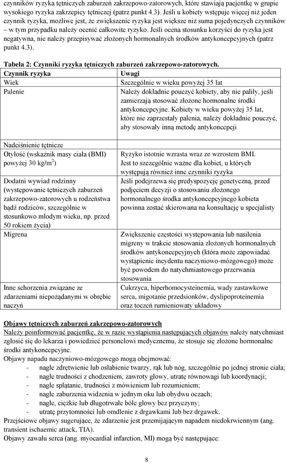 Jeśli ocena stosunku korzyści do ryzyka jest negatywna, nie należy przepisywać złożonych hormonalnych środków antykoncepcyjnych (patrz punkt 4.3).