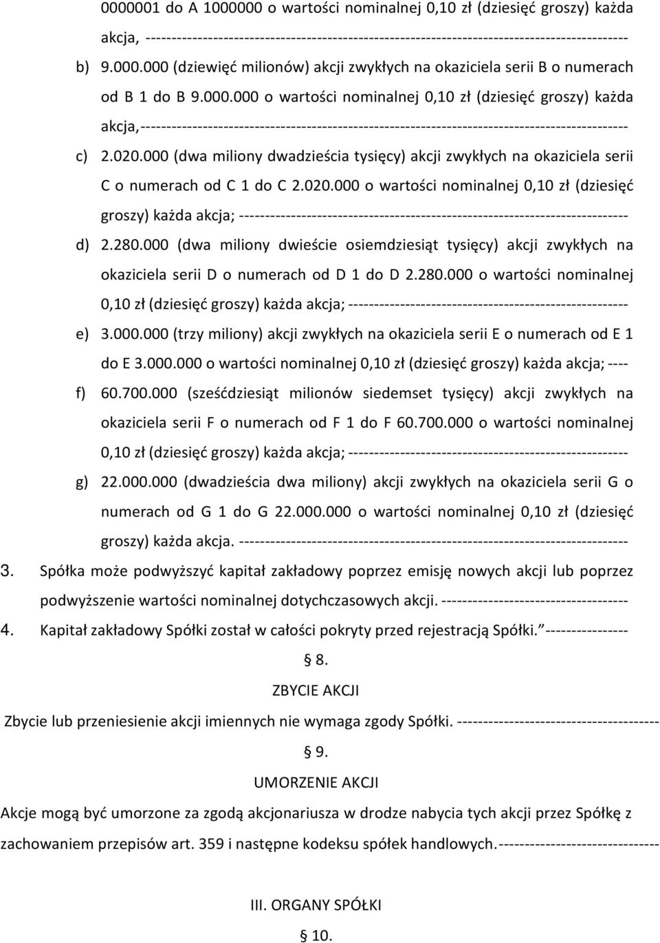 000 (dwa miliony dwadzieścia tysięcy) akcji zwykłych na okaziciela serii C o numerach od C 1 do C 2.020.