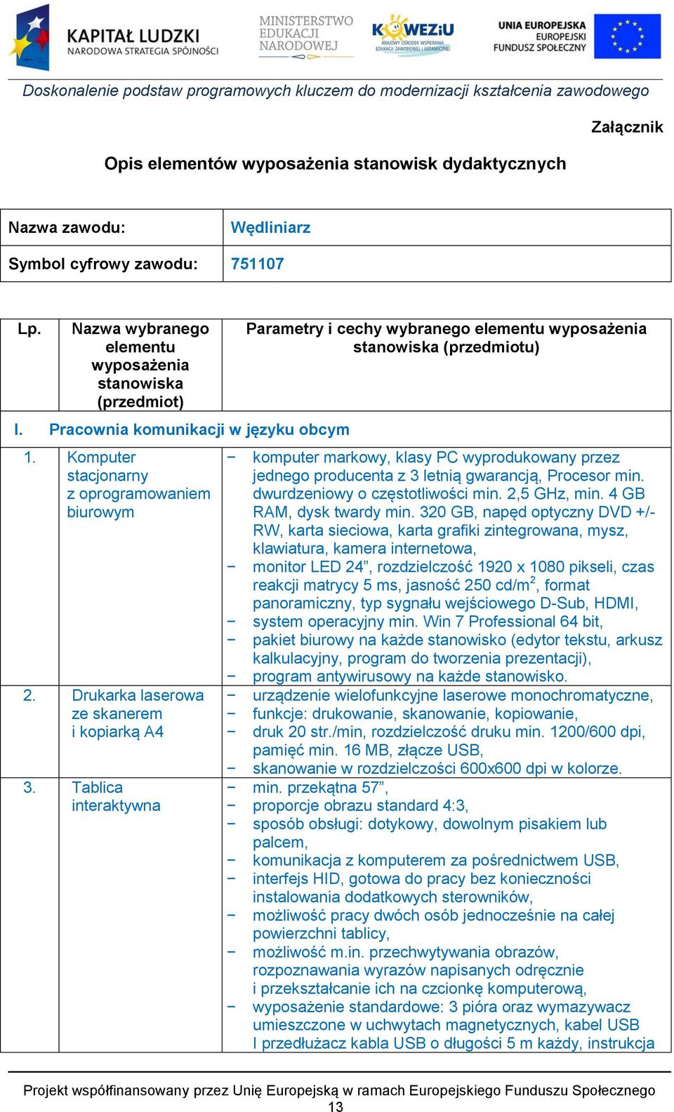Tablica interaktywna Parametry i cechy wybranego elementu wyposażenia stanowiska (przedmiotu) komputer markowy, klasy PC wyprodukowany przez jednego producenta z 3 letnią gwarancją, Procesor min.