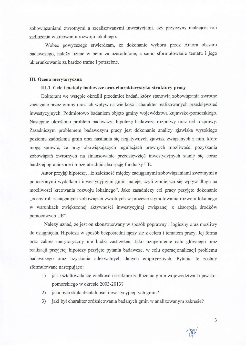 III. Ocena merytoryczna [I.1.