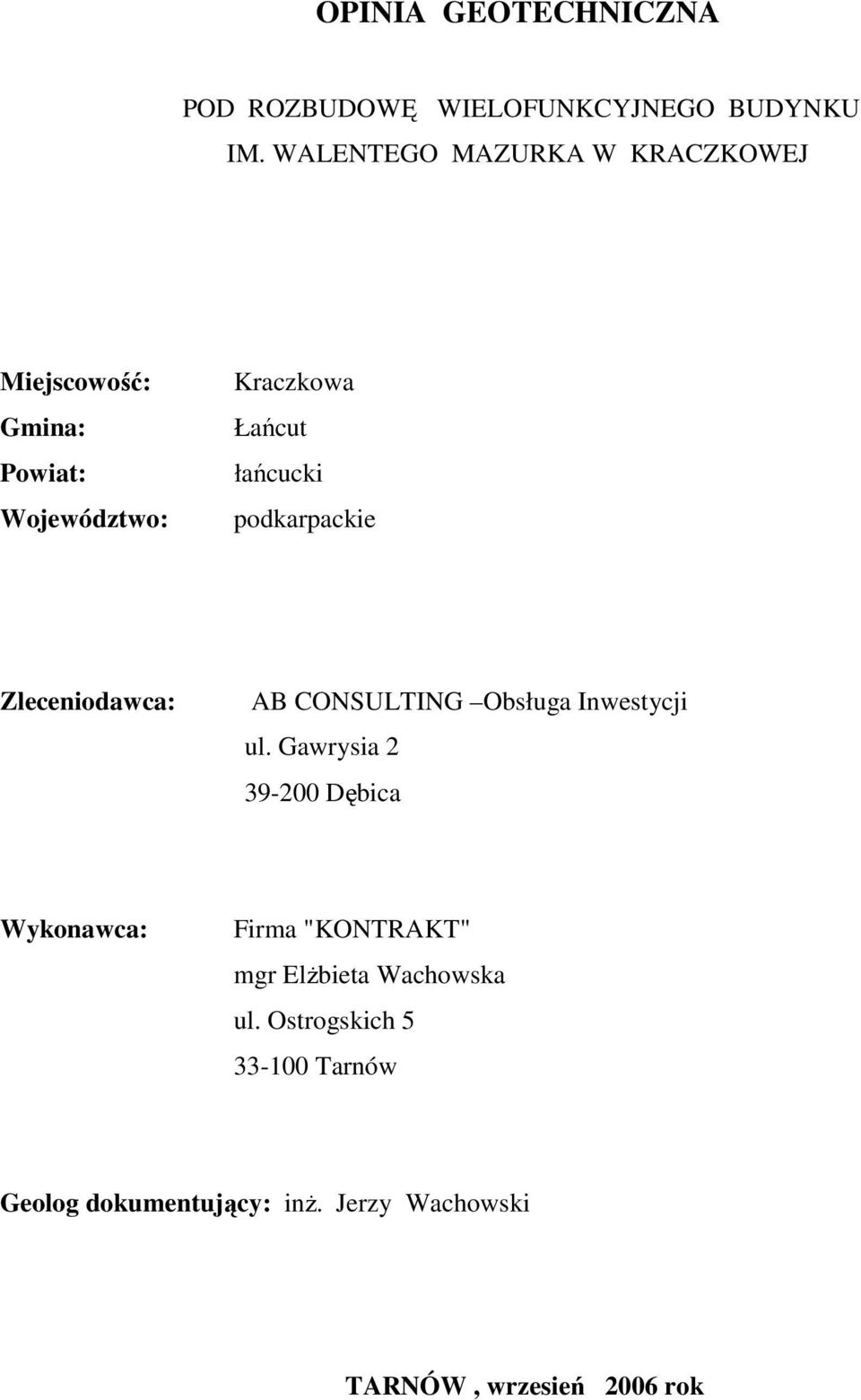 podkarpackie Zleceniodawca: AB CONSULTING Obsługa Inwestycji ul.