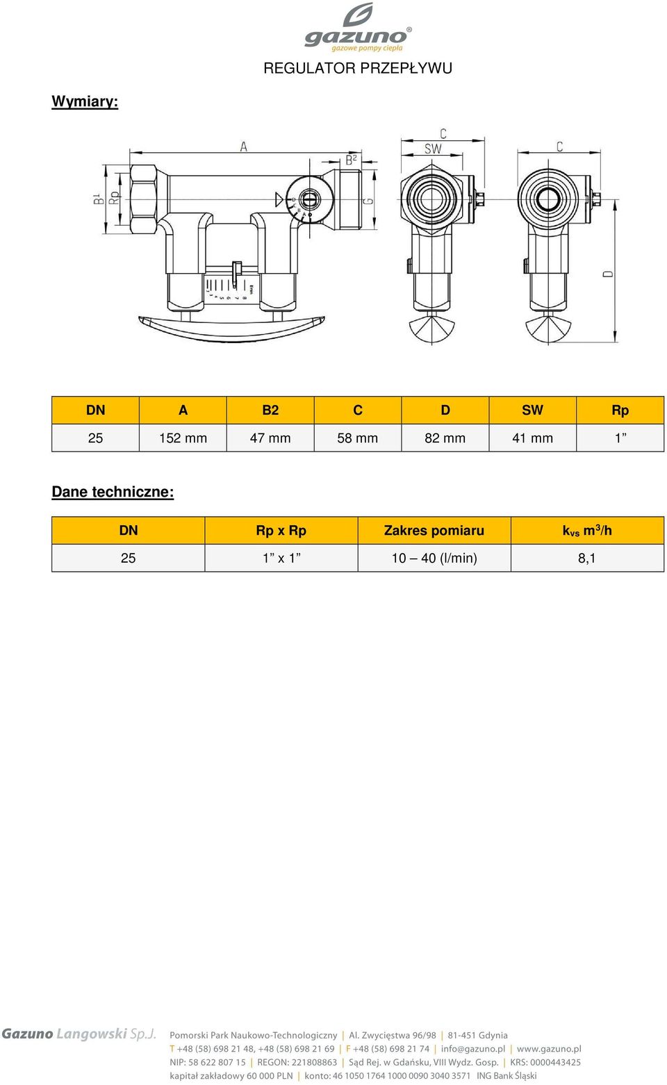 1 Dane techniczne: DN Rp x Rp Zakres