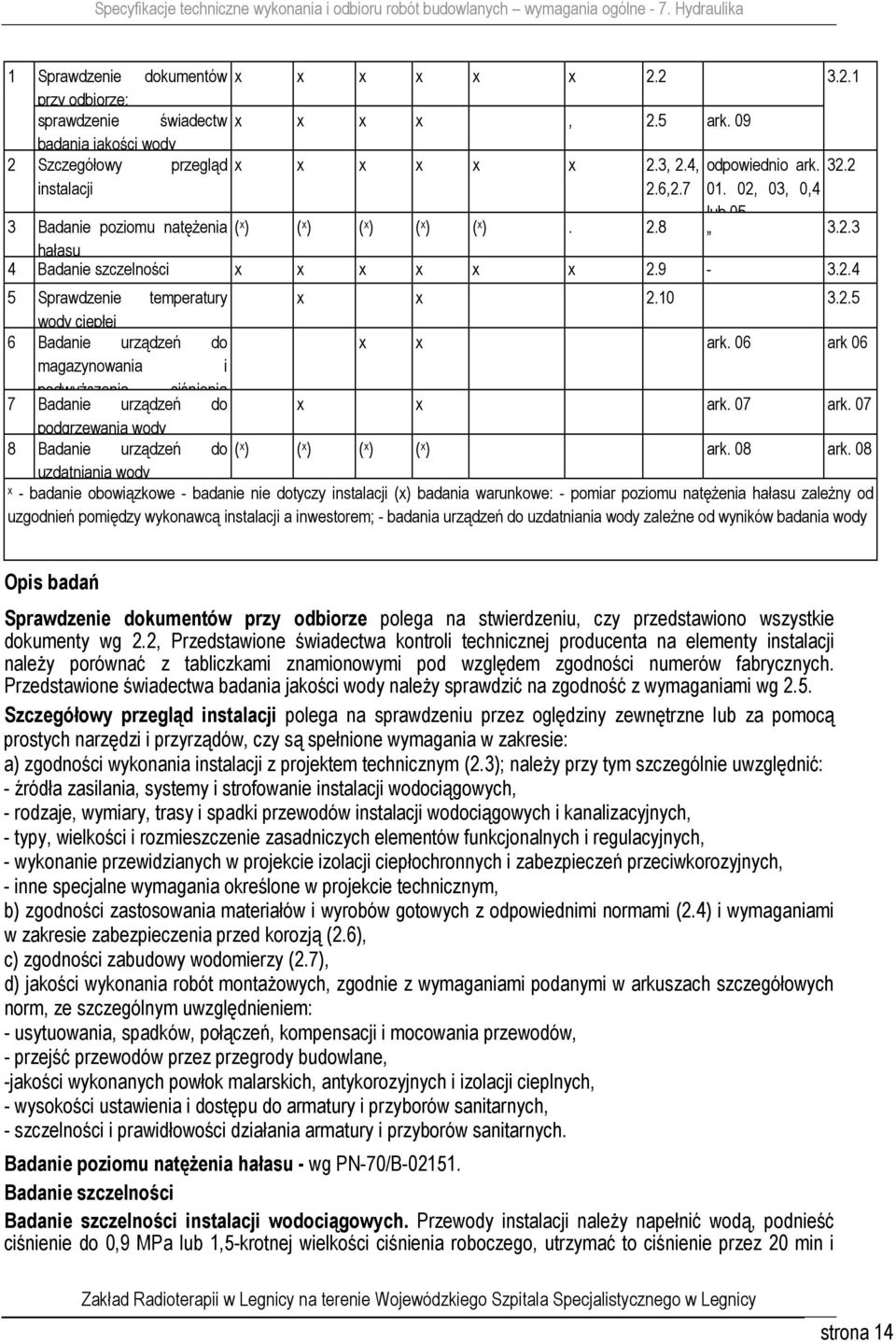 10 3.2.5 wody ciepłej 6 Badanie urządzeń do x x ark. 06 ark 06 magazynowania i 7 podwyższenia ciśnienia Badanie urządzeń do x x ark. 07 ark.